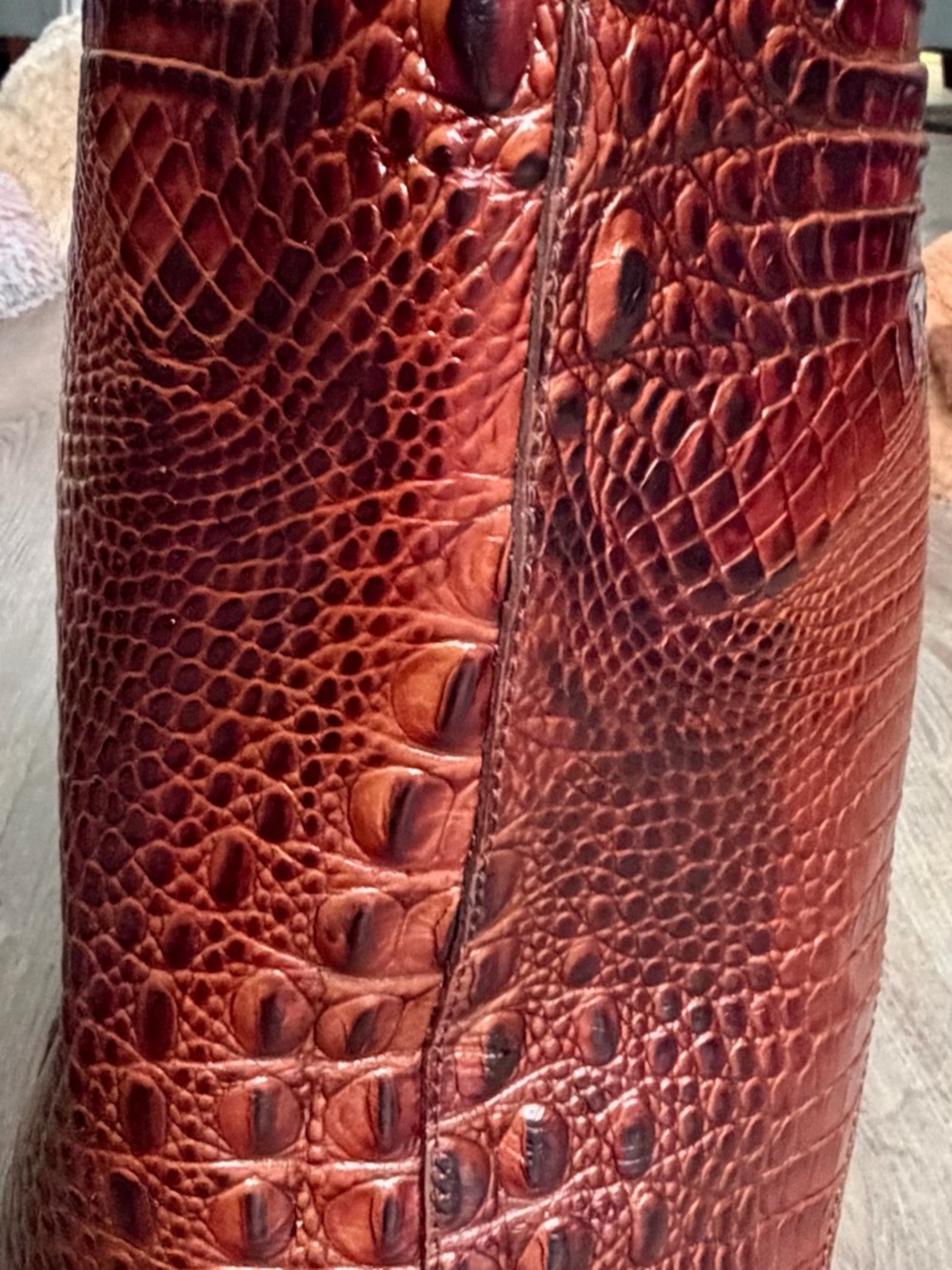 Brahmin Croc-Embossed Leather Tote in Cognac brown with Gold Plate - Picture 10 of 11